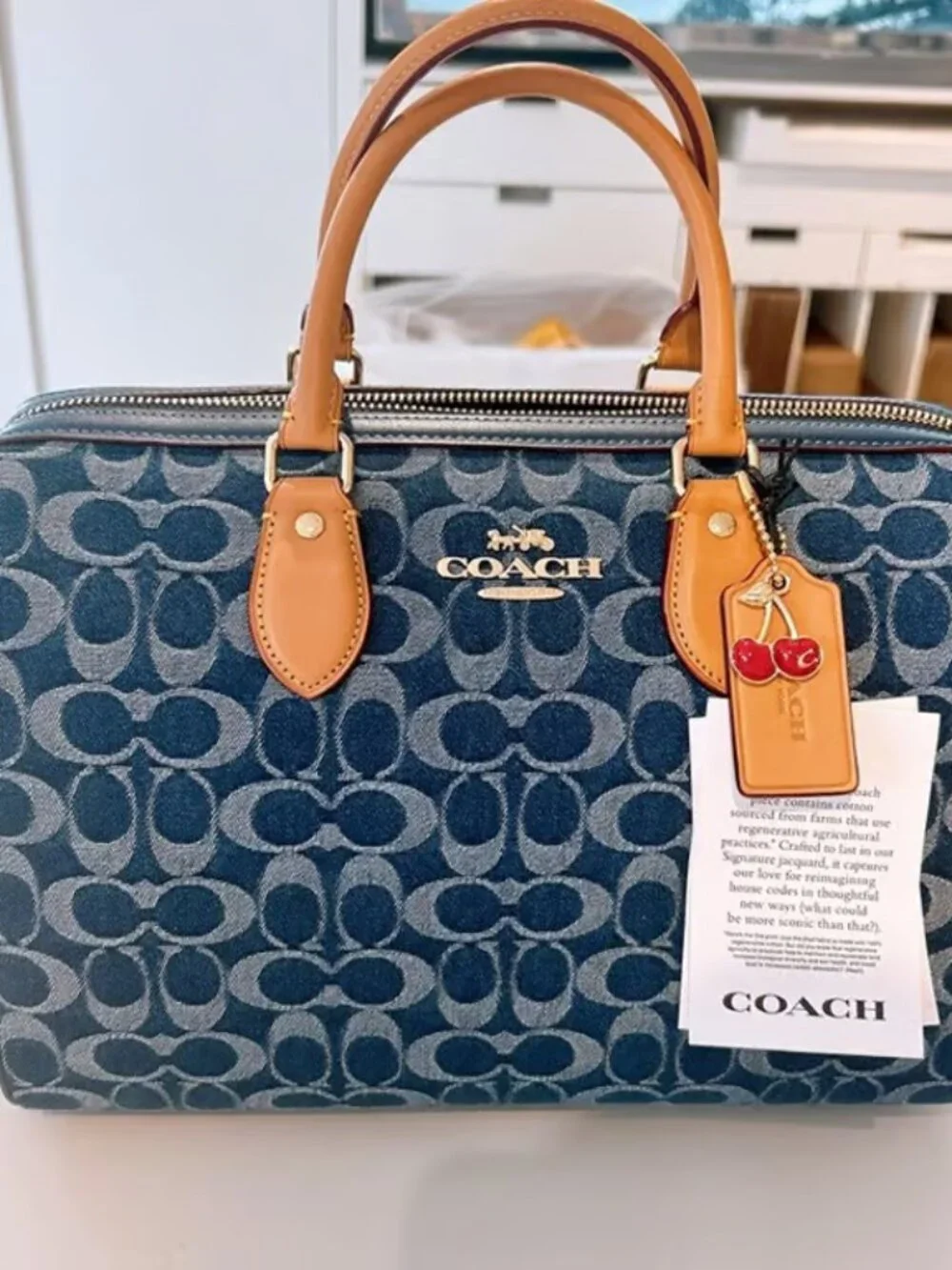 🌰Coach Rowan Satchel Bag In Signature Denim Canvas NWT CY699 - Picture 2 of 5